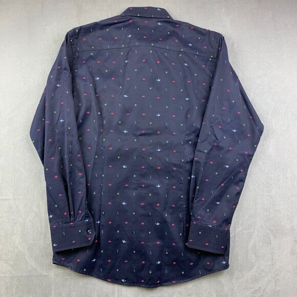 Men's Navy Blue Patterned Shirt - Picture 9 of 9